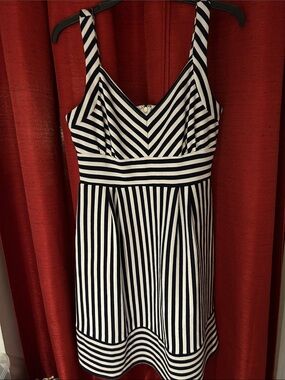 Maison Jules Navy and White Striped Midi Dress